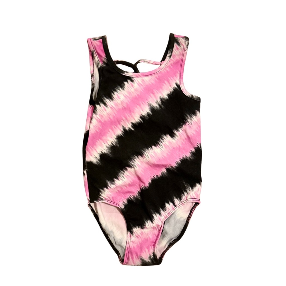 Pixielane girls hot pink and black simply soft leotard sz 6 excellent condition